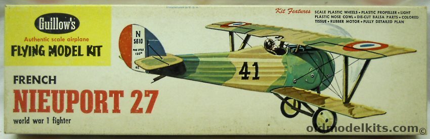 Guillows Nieuport 27 - 18 inch Wingspan Rubber Powered Balsa Wood Kit, WW-8 plastic model kit